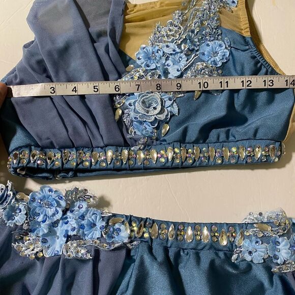 Glamour solo dance costume blue 2 piece lyrical skirt crop top MA-Medium adult - Picture 8 of 15